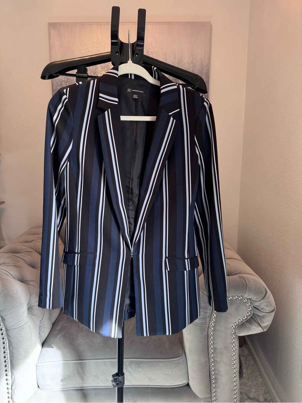 INC International Concepts Navy, Black & White Striped Blazer